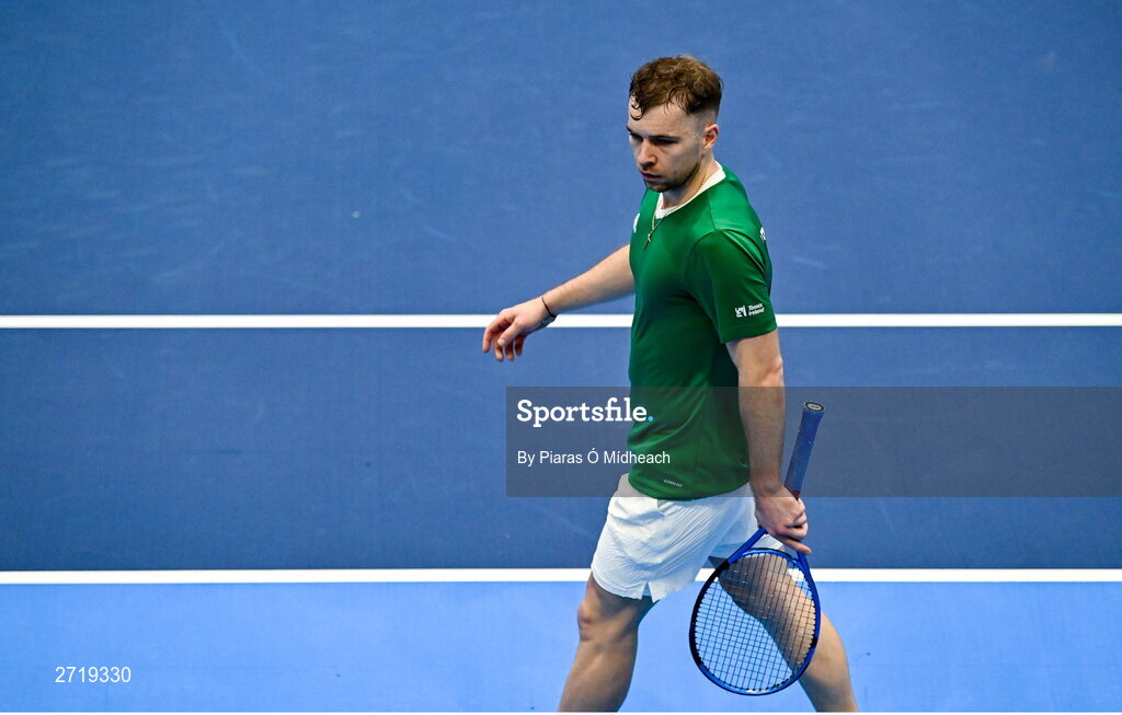 31 January 2024; Simon Carr during an Ireland Tennis squad training session at the UL Sport Arena in Limerick, ahead of Ireland's Davis Cup World Group One play-off first round match with Austria.  Photo by Piaras Ó Mídheach/Sportsfile