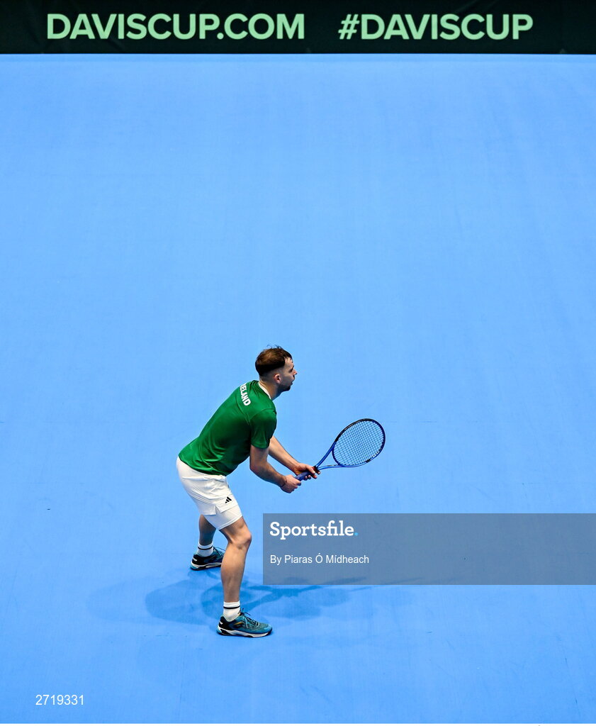 31 January 2024; Simon Carr during an Ireland Tennis squad training session at the UL Sport Arena in Limerick, ahead of Ireland's Davis Cup World Group One play-off first round match with Austria.  Photo by Piaras Ó Mídheach/Sportsfile