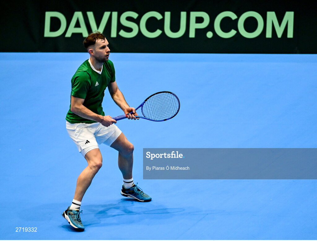31 January 2024; Simon Carr during an Ireland Tennis squad training session at the UL Sport Arena in Limerick, ahead of Ireland's Davis Cup World Group One play-off first round match with Austria.  Photo by Piaras Ó Mídheach/Sportsfile