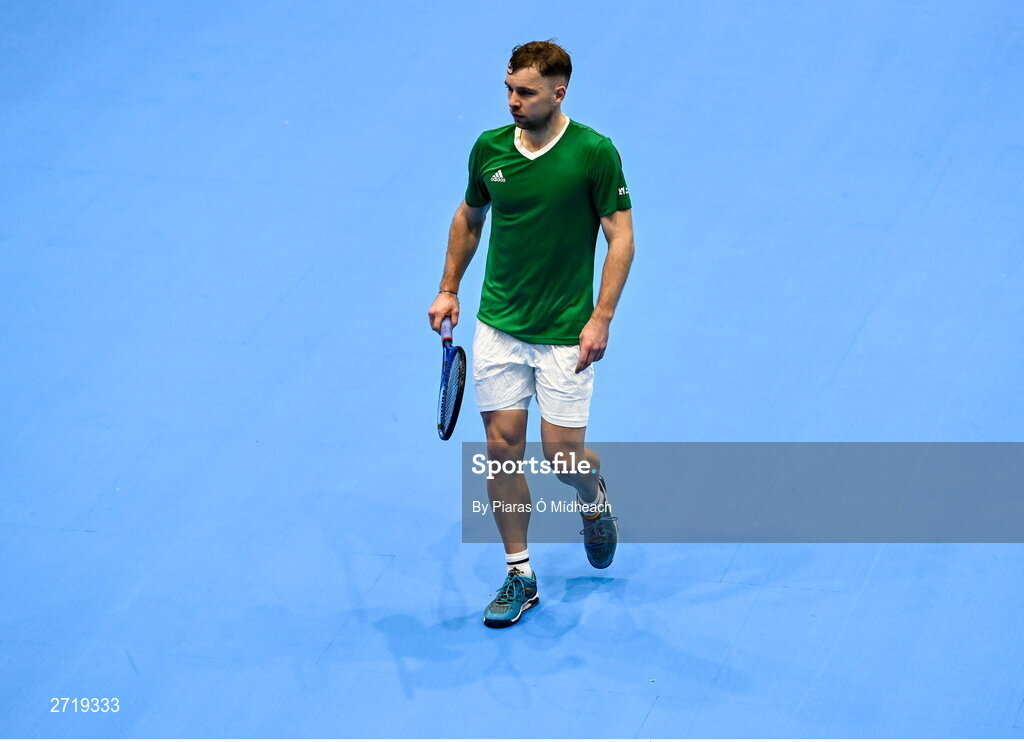 31 January 2024; Simon Carr during an Ireland Tennis squad training session at the UL Sport Arena in Limerick, ahead of Ireland's Davis Cup World Group One play-off first round match with Austria.  Photo by Piaras Ó Mídheach/Sportsfile
