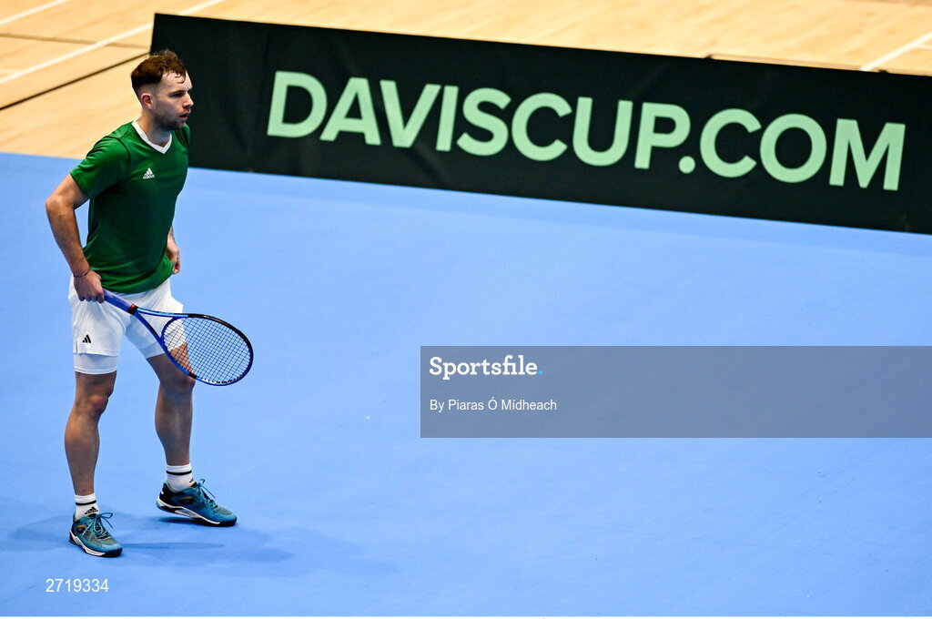 31 January 2024; Simon Carr during an Ireland Tennis squad training session at the UL Sport Arena in Limerick, ahead of Ireland's Davis Cup World Group One play-off first round match with Austria.  Photo by Piaras Ó Mídheach/Sportsfile