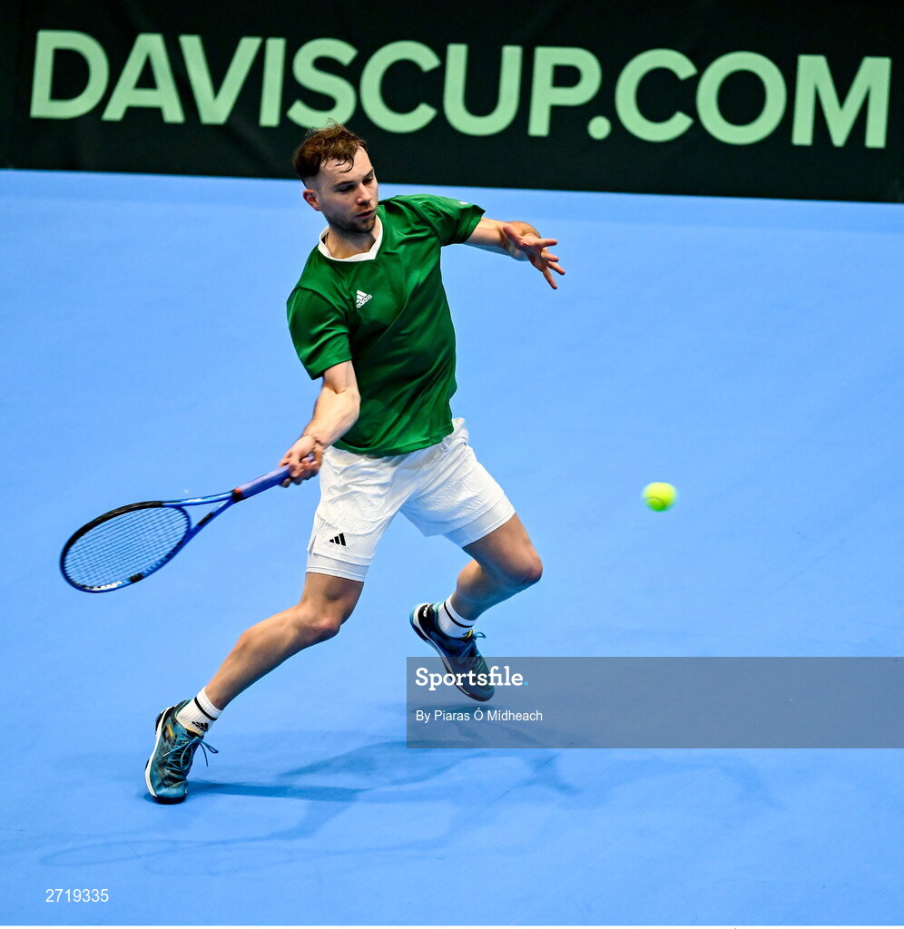 31 January 2024; Simon Carr during an Ireland Tennis squad training session at the UL Sport Arena in Limerick, ahead of Ireland's Davis Cup World Group One play-off first round match with Austria.  Photo by Piaras Ó Mídheach/Sportsfile