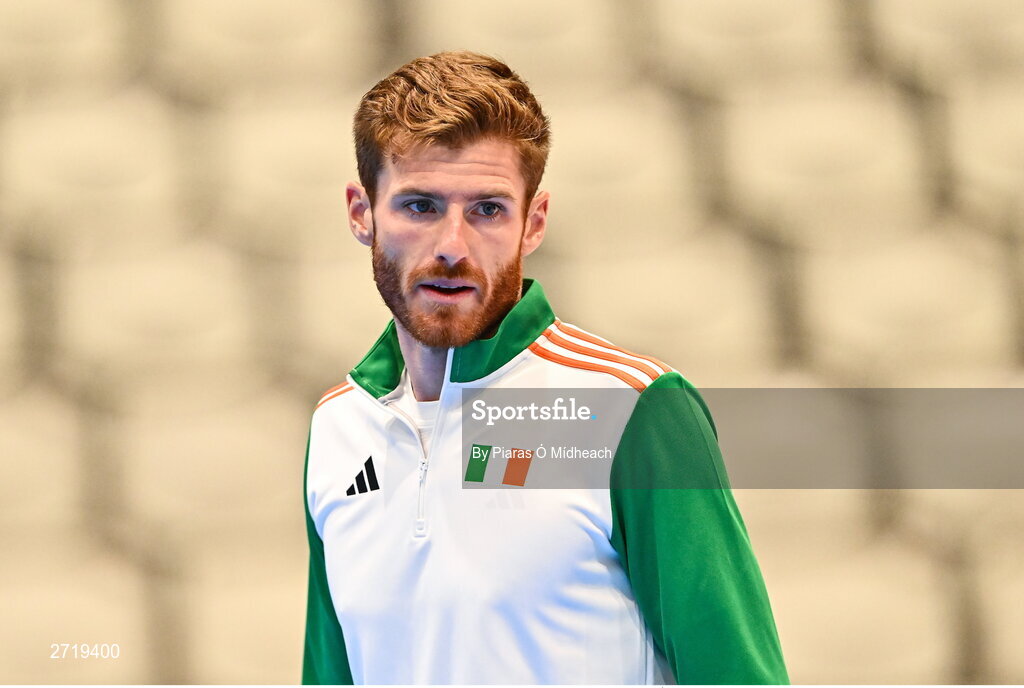 31 January 2024; David O'Hare during an Ireland Tennis squad training session at the UL Sport Arena in Limerick, ahead of Ireland's Davis Cup World Group One play-off first round match with Austria.  Photo by Piaras Ó Mídheach/Sportsfile