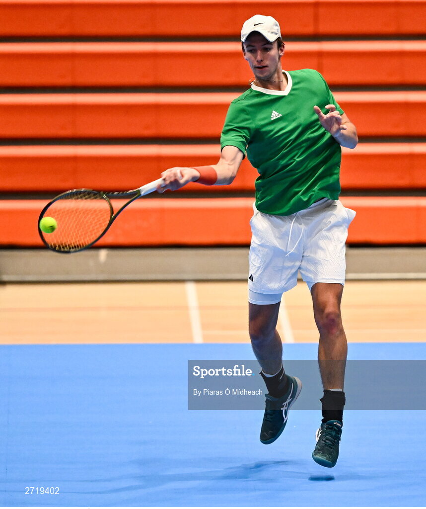 31 January 2024; Osgar Ó hOisín during an Ireland Tennis squad training session at the UL Sport Arena in Limerick, ahead of Ireland's Davis Cup World Group One play-off first round match with Austria.  Photo by Piaras Ó Mídheach/Sportsfile