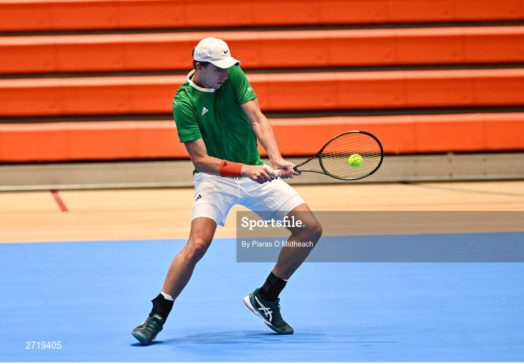 31 January 2024; Osgar Ó hOisín during an Ireland Tennis squad training session at the UL Sport Arena in Limerick, ahead of Ireland's Davis Cup World Group One play-off first round match with Austria.  Photo by Piaras Ó Mídheach/Sportsfile