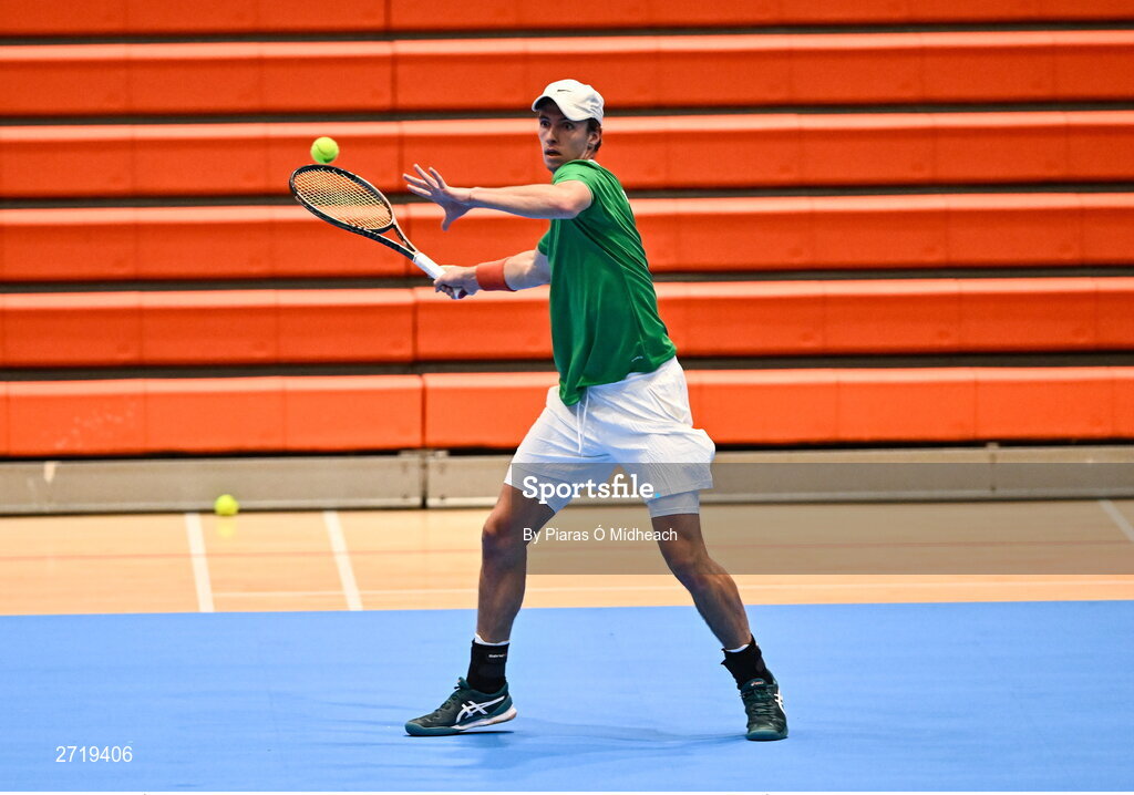 31 January 2024; Osgar Ó hOisín during an Ireland Tennis squad training session at the UL Sport Arena in Limerick, ahead of Ireland's Davis Cup World Group One play-off first round match with Austria.  Photo by Piaras Ó Mídheach/Sportsfile