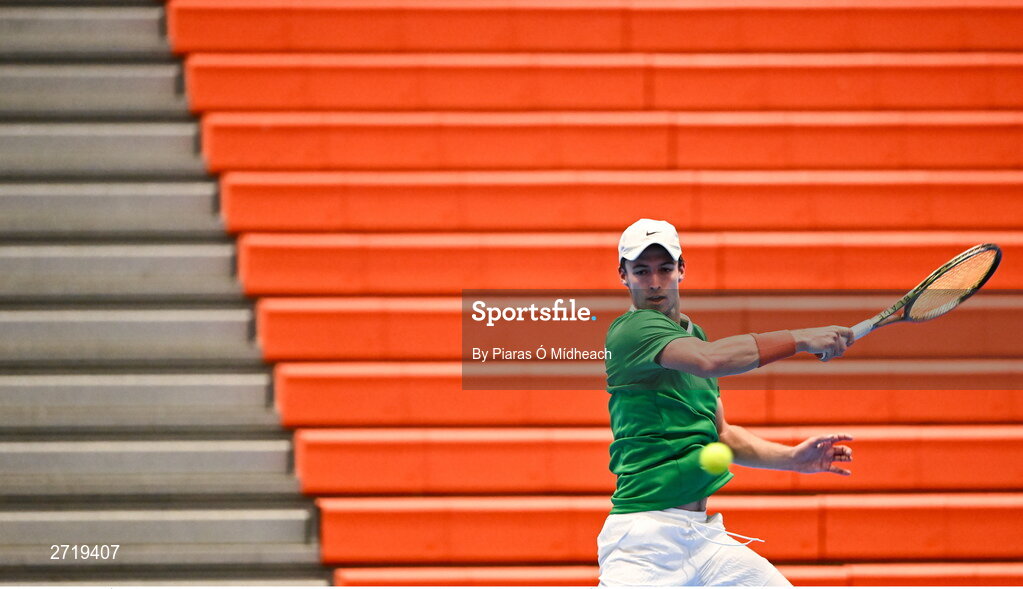 31 January 2024; Osgar Ó hOisín during an Ireland Tennis squad training session at the UL Sport Arena in Limerick, ahead of Ireland's Davis Cup World Group One play-off first round match with Austria.  Photo by Piaras Ó Mídheach/Sportsfile
