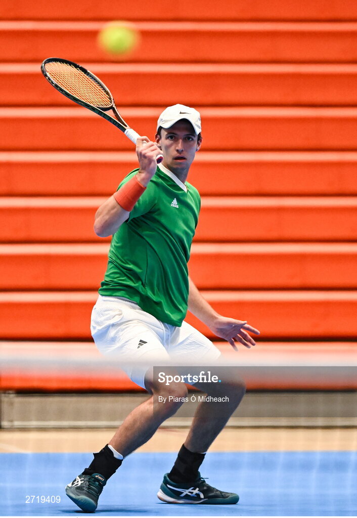 31 January 2024; Osgar Ó hOisín during an Ireland Tennis squad training session at the UL Sport Arena in Limerick, ahead of Ireland's Davis Cup World Group One play-off first round match with Austria.  Photo by Piaras Ó Mídheach/Sportsfile