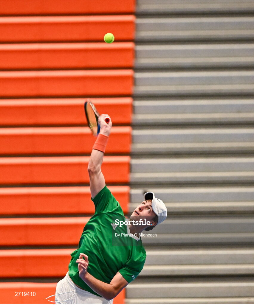 31 January 2024; Osgar Ó hOisín during an Ireland Tennis squad training session at the UL Sport Arena in Limerick, ahead of Ireland's Davis Cup World Group One play-off first round match with Austria.  Photo by Piaras Ó Mídheach/Sportsfile
