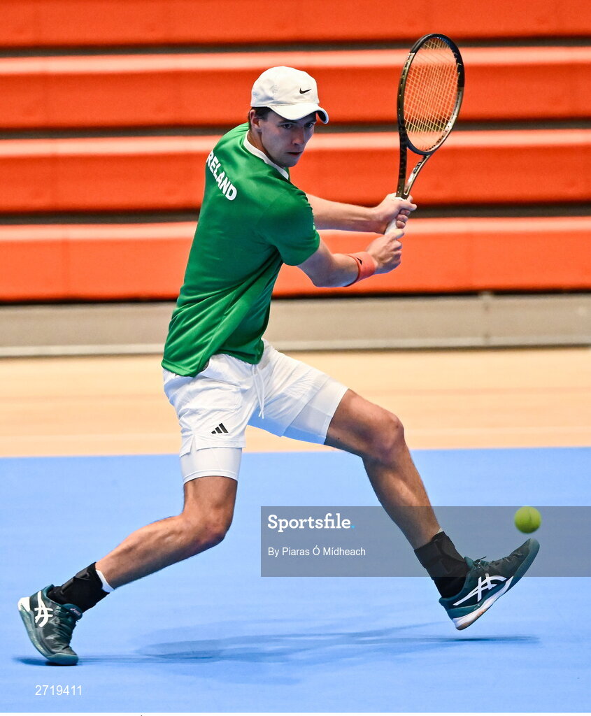 31 January 2024; Osgar Ó hOisín during an Ireland Tennis squad training session at the UL Sport Arena in Limerick, ahead of Ireland's Davis Cup World Group One play-off first round match with Austria.  Photo by Piaras Ó Mídheach/Sportsfile