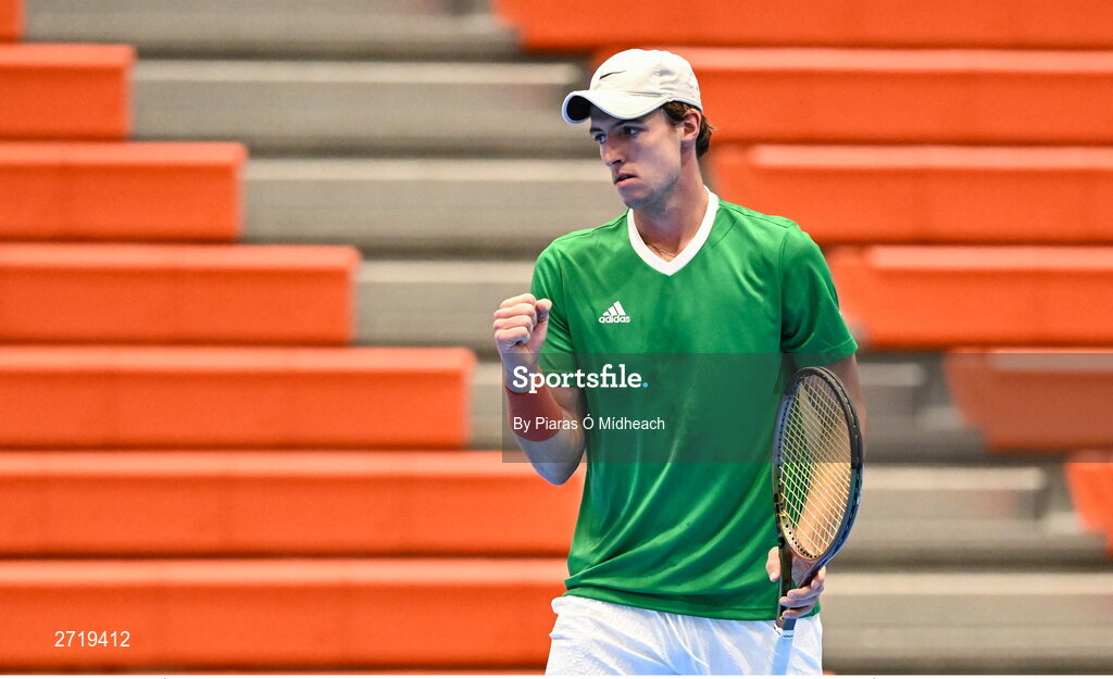 31 January 2024; Osgar Ó hOisín during an Ireland Tennis squad training session at the UL Sport Arena in Limerick, ahead of Ireland's Davis Cup World Group One play-off first round match with Austria.  Photo by Piaras Ó Mídheach/Sportsfile