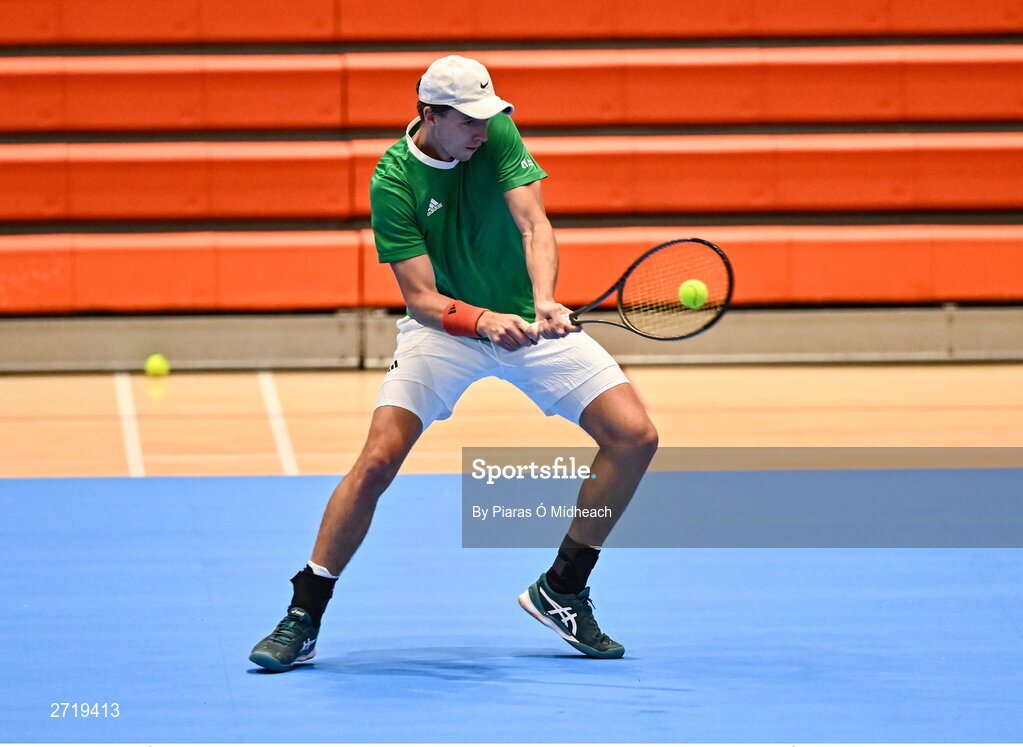 31 January 2024; Osgar Ó hOisín during an Ireland Tennis squad training session at the UL Sport Arena in Limerick, ahead of Ireland's Davis Cup World Group One play-off first round match with Austria.  Photo by Piaras Ó Mídheach/Sportsfile