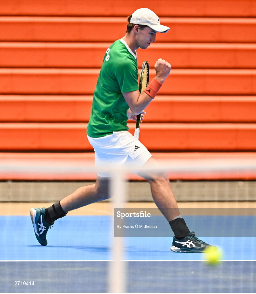 31 January 2024; Osgar Ó hOisín during an Ireland Tennis squad training session at the UL Sport Arena in Limerick, ahead of Ireland's Davis Cup World Group One play-off first round match with Austria.  Photo by Piaras Ó Mídheach/Sportsfile