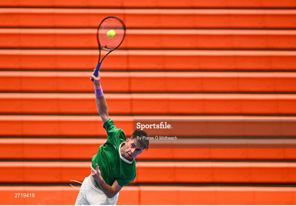 31 January 2024; Conor Gannon during an Ireland Tennis squad training session at the UL Sport Arena in Limerick, ahead of Ireland's Davis Cup World Group One play-off first round match with Austria.  Photo by Piaras Ó Mídheach/Sportsfile