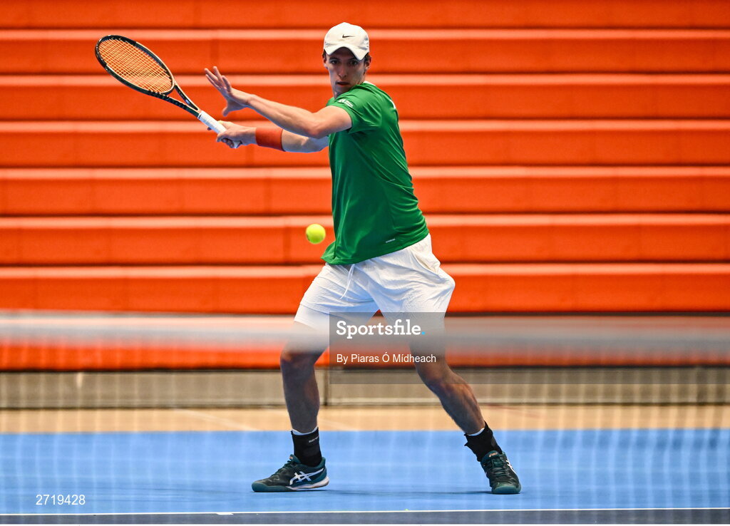31 January 2024; Osgar Ó hOisín during an Ireland Tennis squad training session at the UL Sport Arena in Limerick, ahead of Ireland's Davis Cup World Group One play-off first round match with Austria.  Photo by Piaras Ó Mídheach/Sportsfile