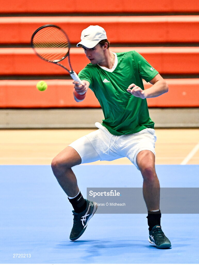 31 January 2024; Osgar Ó hOisín during an Ireland Tennis squad training session at the UL Sport Arena in Limerick, ahead of Ireland's Davis Cup World Group One play-off first round match with Austria.  Photo by Piaras Ó Mídheach/Sportsfile