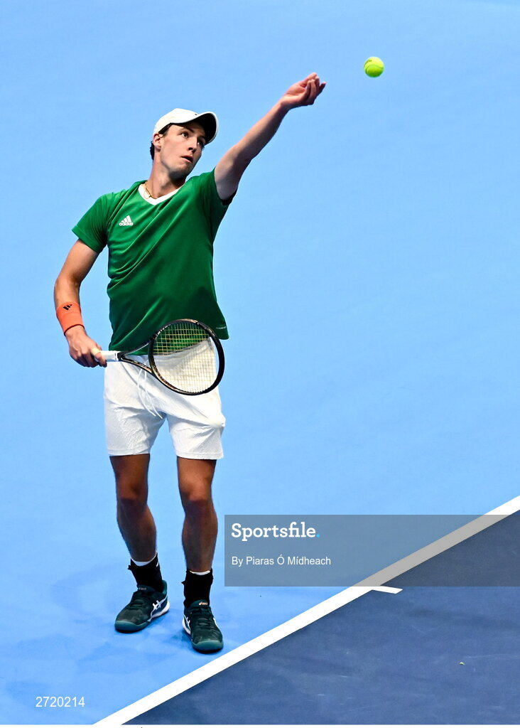 31 January 2024; Osgar Ó hOisín during an Ireland Tennis squad training session at the UL Sport Arena in Limerick, ahead of Ireland's Davis Cup World Group One play-off first round match with Austria.  Photo by Piaras Ó Mídheach/Sportsfile