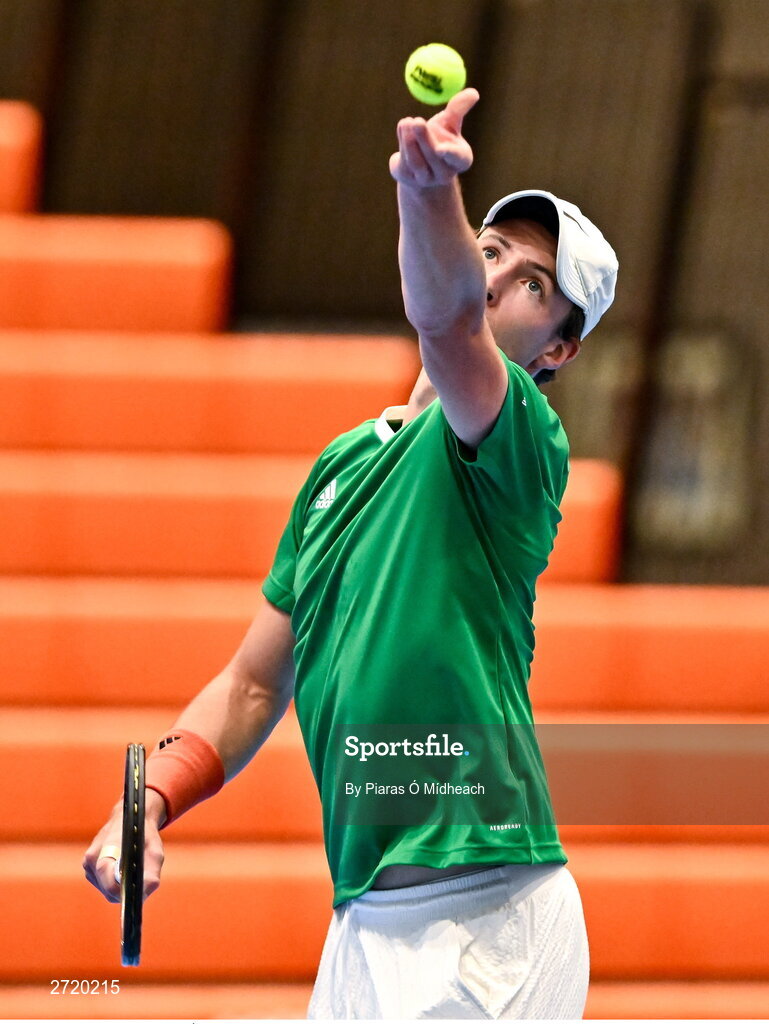 31 January 2024; Osgar Ó hOisín during an Ireland Tennis squad training session at the UL Sport Arena in Limerick, ahead of Ireland's Davis Cup World Group One play-off first round match with Austria.  Photo by Piaras Ó Mídheach/Sportsfile
