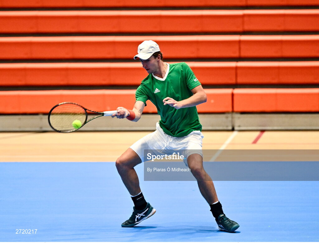 31 January 2024; Osgar Ó hOisín during an Ireland Tennis squad training session at the UL Sport Arena in Limerick, ahead of Ireland's Davis Cup World Group One play-off first round match with Austria.  Photo by Piaras Ó Mídheach/Sportsfile