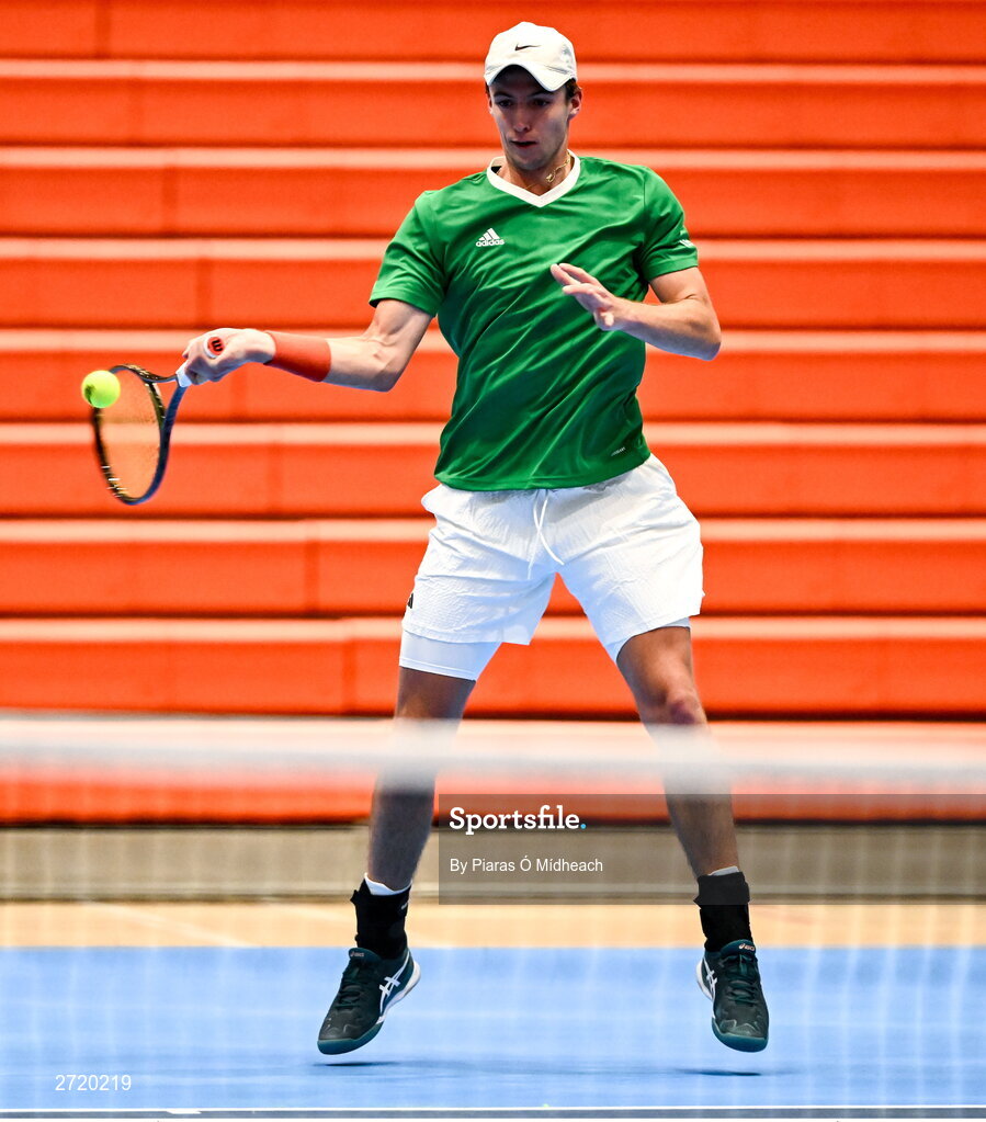 31 January 2024; Osgar Ó hOisín during an Ireland Tennis squad training session at the UL Sport Arena in Limerick, ahead of Ireland's Davis Cup World Group One play-off first round match with Austria.  Photo by Piaras Ó Mídheach/Sportsfile