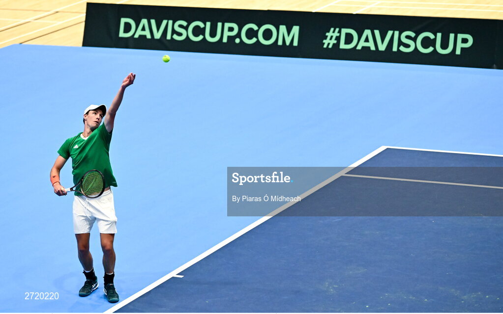 31 January 2024; Osgar Ó hOisín during an Ireland Tennis squad training session at the UL Sport Arena in Limerick, ahead of Ireland's Davis Cup World Group One play-off first round match with Austria.  Photo by Piaras Ó Mídheach/Sportsfile