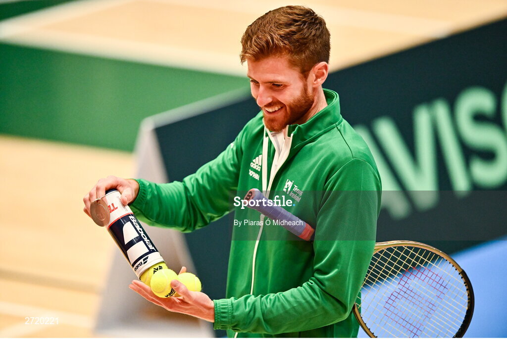 31 January 2024; David O'Hare during an Ireland Tennis squad training session at the UL Sport Arena in Limerick, ahead of Ireland's Davis Cup World Group One play-off first round match with Austria.  Photo by Piaras Ó Mídheach/Sportsfile