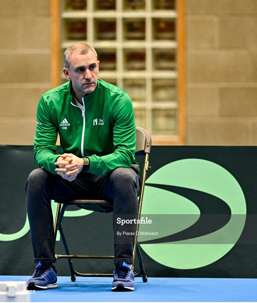 31 January 2024; Team captain Conor Niland during an Ireland Tennis squad training session at the UL Sport Arena in Limerick, ahead of Ireland's Davis Cup World Group One play-off first round match with Austria.  Photo by Piaras Ó Mídheach/Sportsfile