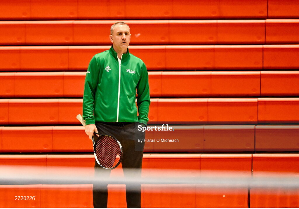 31 January 2024; Team captain Conor Niland during an Ireland Tennis squad training session at the UL Sport Arena in Limerick, ahead of Ireland's Davis Cup World Group One play-off first round match with Austria.  Photo by Piaras Ó Mídheach/Sportsfile