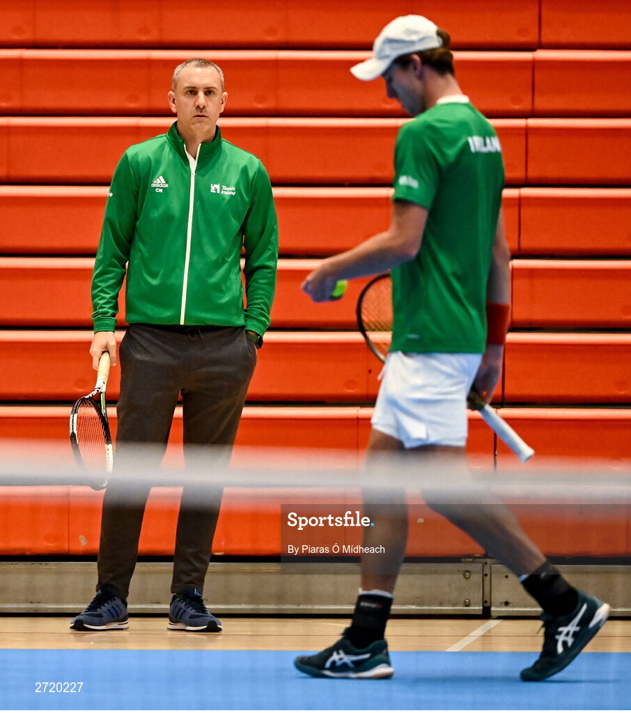 31 January 2024; Team captain Conor Niland during an Ireland Tennis squad training session at the UL Sport Arena in Limerick, ahead of Ireland's Davis Cup World Group One play-off first round match with Austria.  Photo by Piaras Ó Mídheach/Sportsfile