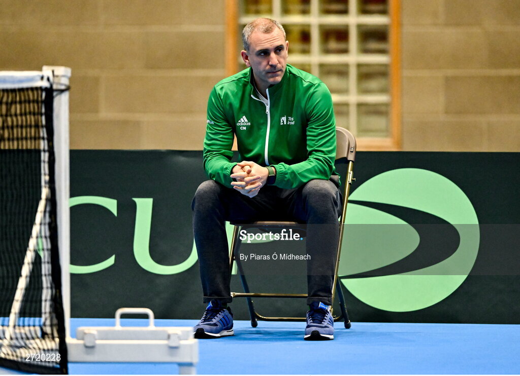 31 January 2024; Team captain Conor Niland during an Ireland Tennis squad training session at the UL Sport Arena in Limerick, ahead of Ireland's Davis Cup World Group One play-off first round match with Austria.  Photo by Piaras Ó Mídheach/Sportsfile
