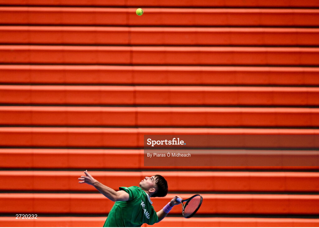 31 January 2024; Conor Gannon during an Ireland Tennis squad training session at the UL Sport Arena in Limerick, ahead of Ireland's Davis Cup World Group One play-off first round match with Austria.  Photo by Piaras Ó Mídheach/Sportsfile