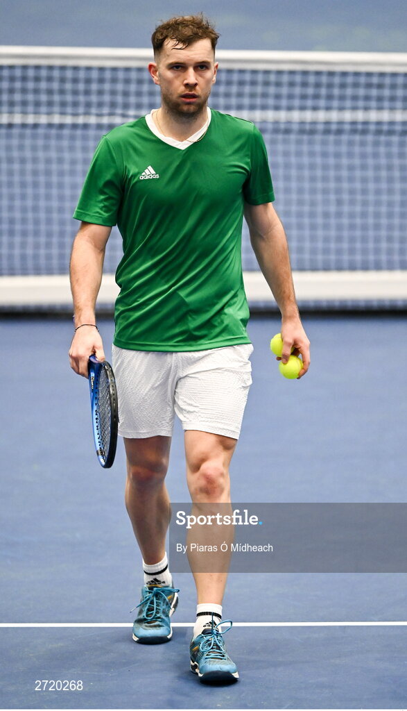 31 January 2024; Simon Carr during an Ireland Tennis squad training session at the UL Sport Arena in Limerick, ahead of Ireland's Davis Cup World Group One play-off first round match with Austria.  Photo by Piaras Ó Mídheach/Sportsfile