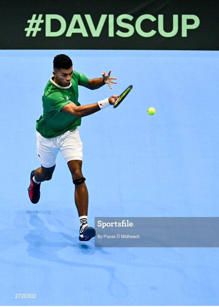 31 January 2024; Michael Agwi during an Ireland Tennis squad training session at the UL Sport Arena in Limerick, ahead of Ireland's Davis Cup World Group One play-off first round match with Austria.  Photo by Piaras Ó Mídheach/Sportsfile