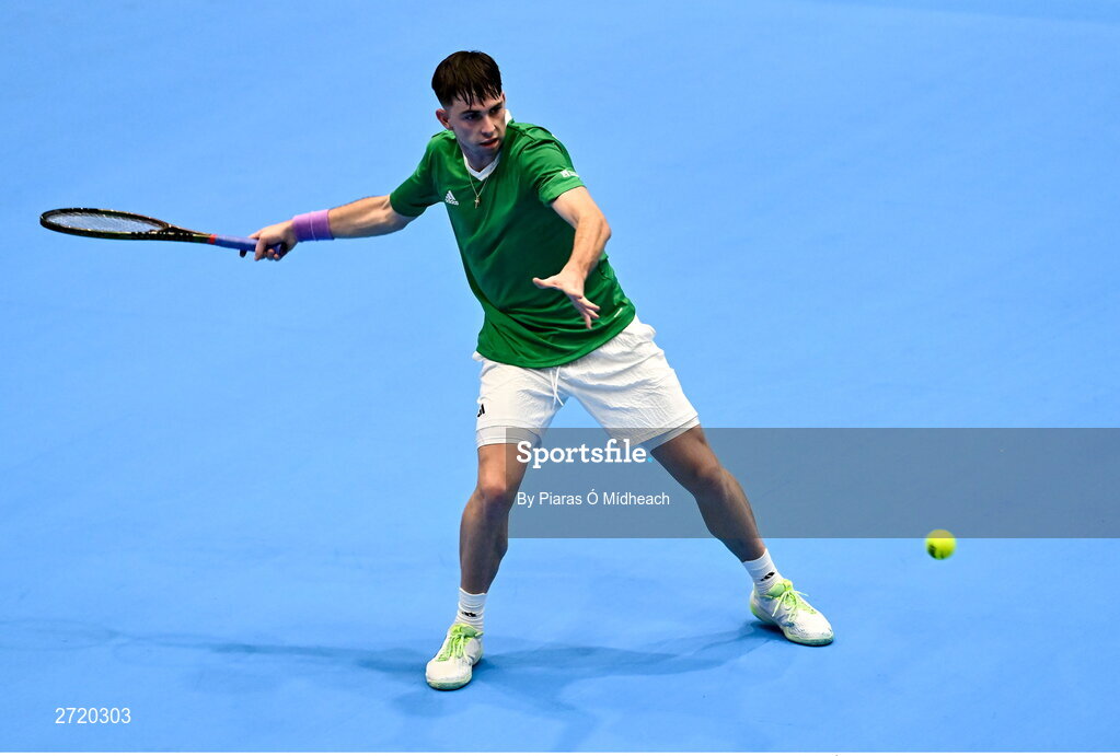 31 January 2024; Conor Gannon during an Ireland Tennis squad training session at the UL Sport Arena in Limerick, ahead of Ireland's Davis Cup World Group One play-off first round match with Austria.  Photo by Piaras Ó Mídheach/Sportsfile