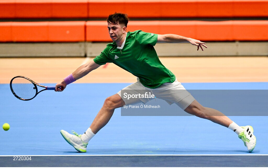 31 January 2024; Conor Gannon during an Ireland Tennis squad training session at the UL Sport Arena in Limerick, ahead of Ireland's Davis Cup World Group One play-off first round match with Austria.  Photo by Piaras Ó Mídheach/Sportsfile