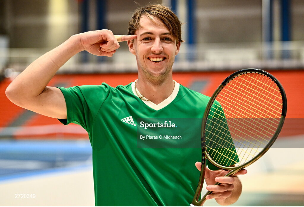 31 January 2024; Osgar Ó hOisín poses for a portrait after an Ireland during an Ireland Tennis squad training session at the UL Sport Arena in Limerick, ahead of Ireland's Davis Cup World Group One play-off first round match with Austria.  Photo by Piaras Ó Mídheach/Sportsfile