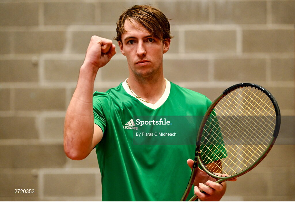 31 January 2024; Osgar Ó hOisín poses for a portrait after an Ireland during an Ireland Tennis squad training session at the UL Sport Arena in Limerick, ahead of Ireland's Davis Cup World Group One play-off first round match with Austria.  Photo by Piaras Ó Mídheach/Sportsfile