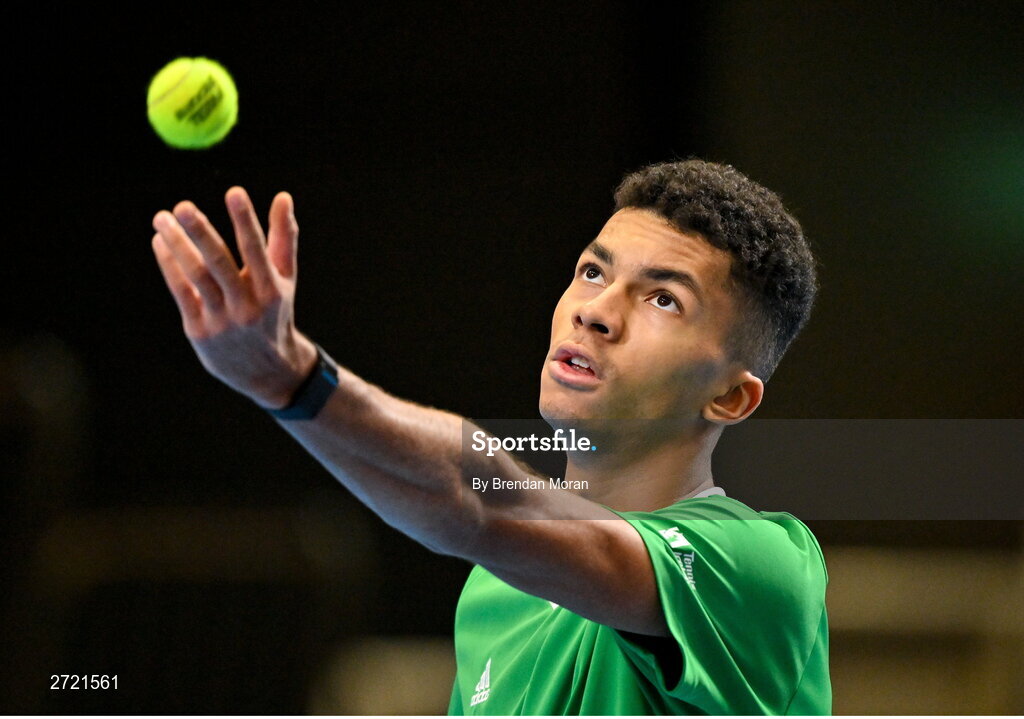 2 February 2024; Michael Agwi during an Ireland Tennis squad training session at the UL Sport Arena in Limerick, ahead of Ireland's Davis Cup World Group One play-off first round match with Austria. Photo by Brendan Moran/Sportsfile