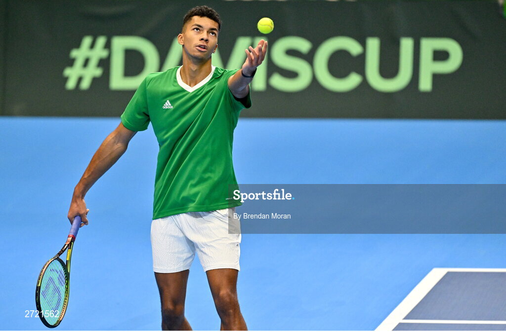 2 February 2024; Michael Agwi during an Ireland Tennis squad training session at the UL Sport Arena in Limerick, ahead of Ireland's Davis Cup World Group One play-off first round match with Austria. Photo by Brendan Moran/Sportsfile