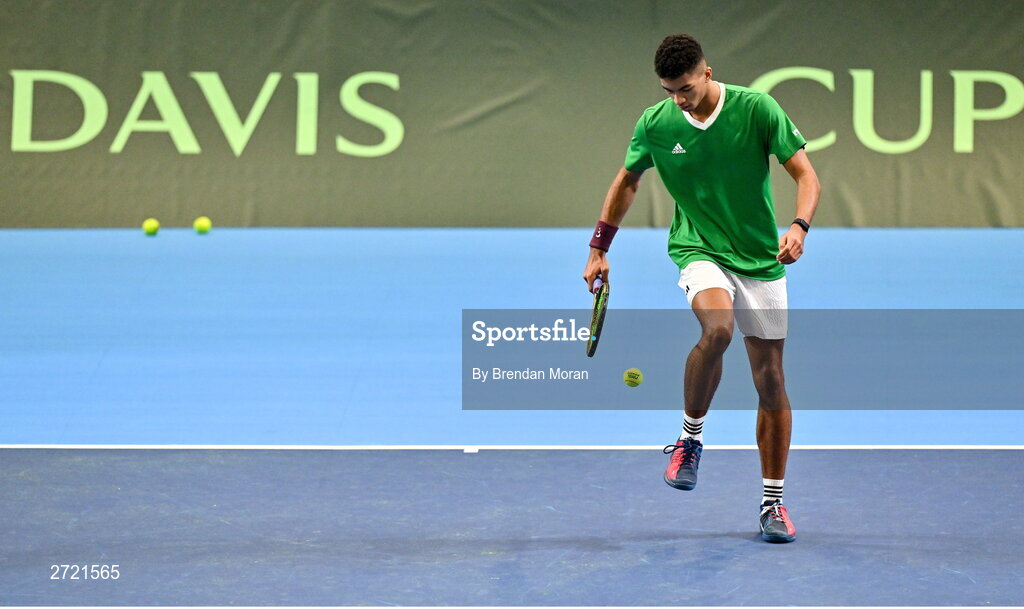 2 February 2024; Michael Agwi during an Ireland Tennis squad training session at the UL Sport Arena in Limerick, ahead of Ireland's Davis Cup World Group One play-off first round match with Austria. Photo by Brendan Moran/Sportsfile