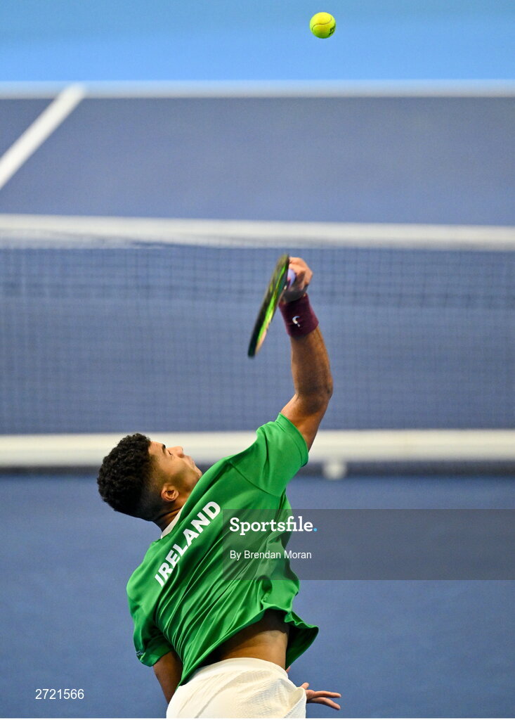 2 February 2024; Michael Agwi during an Ireland Tennis squad training session at the UL Sport Arena in Limerick, ahead of Ireland's Davis Cup World Group One play-off first round match with Austria. Photo by Brendan Moran/Sportsfile