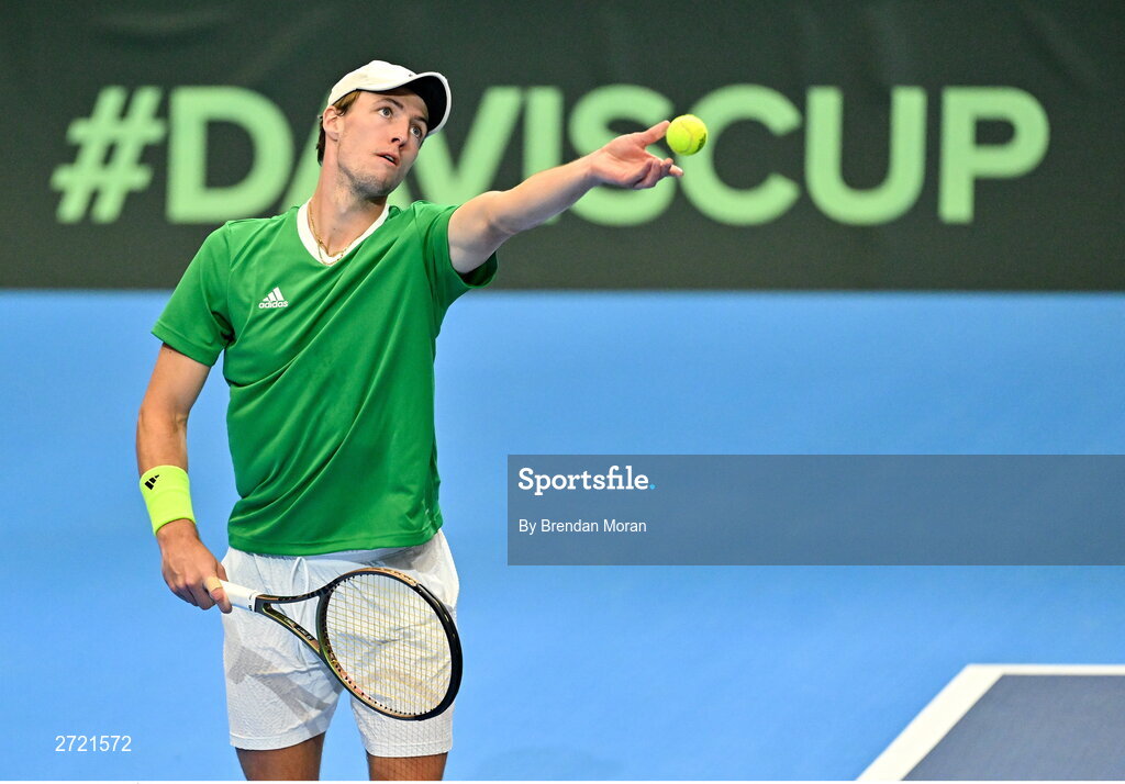 2 February 2024; Osgar Ó hOisín during an Ireland Tennis squad training session at the UL Sport Arena in Limerick, ahead of Ireland's Davis Cup World Group One play-off first round match with Austria. Photo by Brendan Moran/Sportsfile