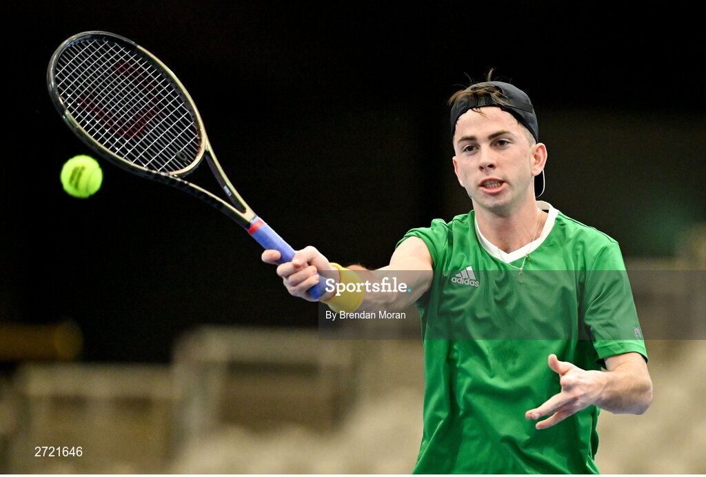 2 February 2024; Conor Gannon during an Ireland Tennis squad training session at the UL Sport Arena in Limerick, ahead of Ireland's Davis Cup World Group One play-off first round match with Austria. Photo by Brendan Moran/Sportsfile