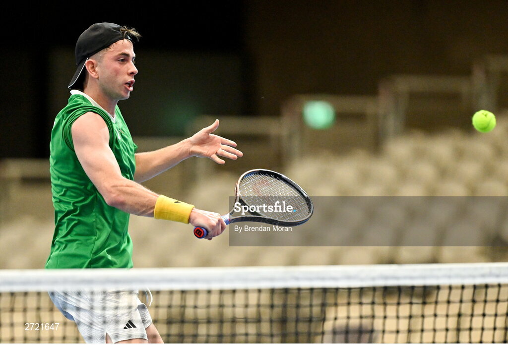 2 February 2024; Conor Gannon during an Ireland Tennis squad training session at the UL Sport Arena in Limerick, ahead of Ireland's Davis Cup World Group One play-off first round match with Austria. Photo by Brendan Moran/Sportsfile