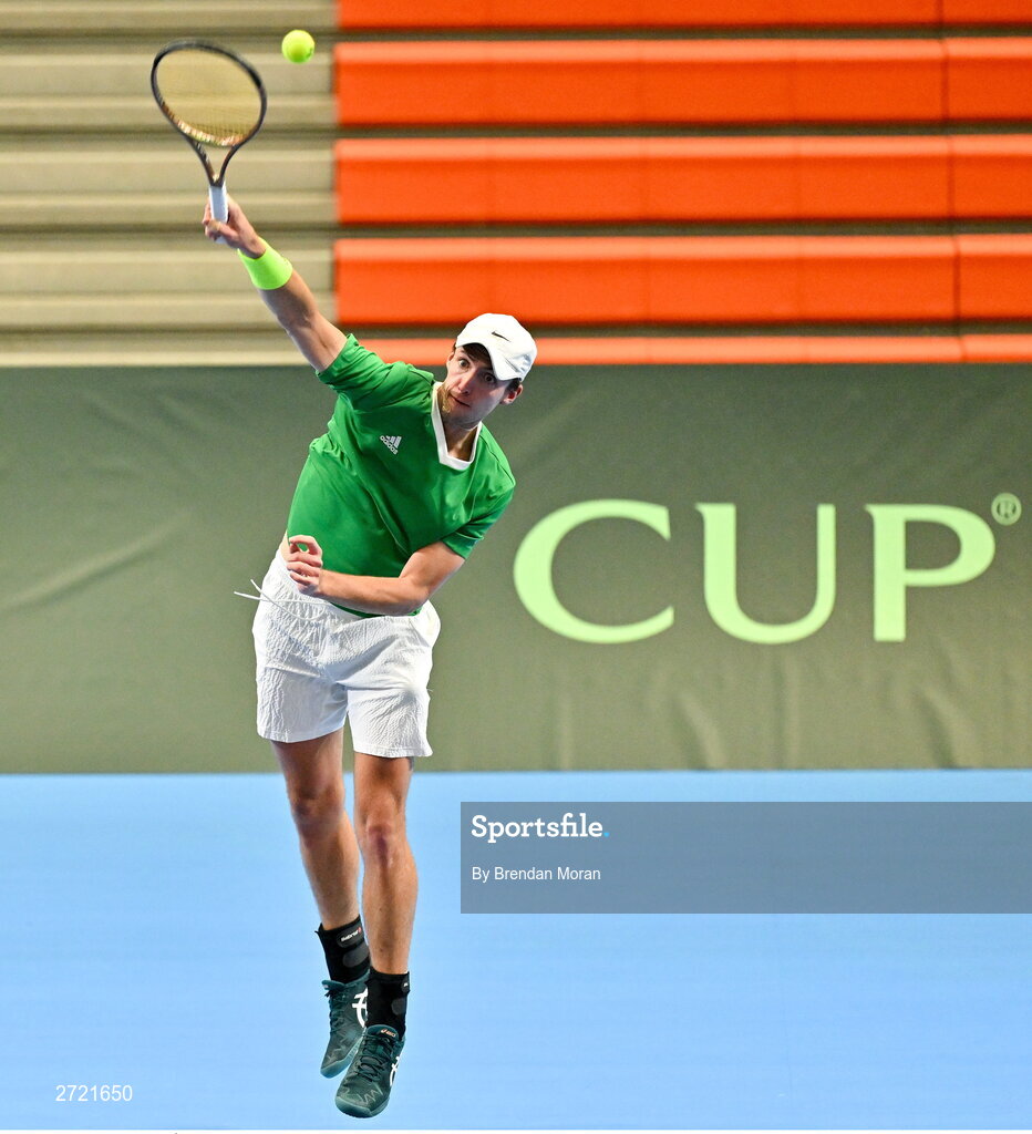 2 February 2024; Osgar Ó hOisín during an Ireland Tennis squad training session at the UL Sport Arena in Limerick, ahead of Ireland's Davis Cup World Group One play-off first round match with Austria. Photo by Brendan Moran/Sportsfile