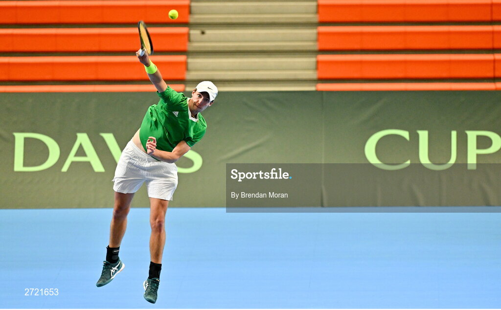 2 February 2024; Osgar Ó hOisín during an Ireland Tennis squad training session at the UL Sport Arena in Limerick, ahead of Ireland's Davis Cup World Group One play-off first round match with Austria. Photo by Brendan Moran/Sportsfile