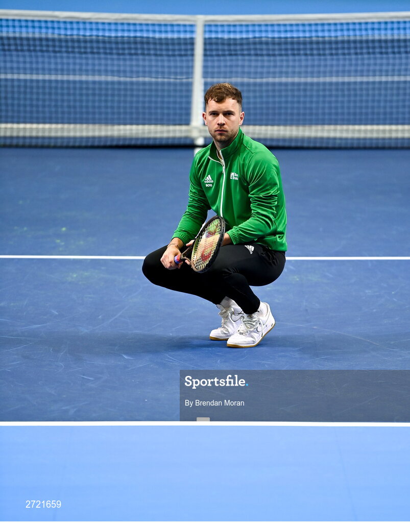 2 February 2024; Simon Carr poses for a portrait before an Ireland Tennis squad training session at the UL Sport Arena in Limerick, ahead of Ireland's Davis Cup World Group One play-off first round match with Austria. Photo by Brendan Moran/Sportsfile