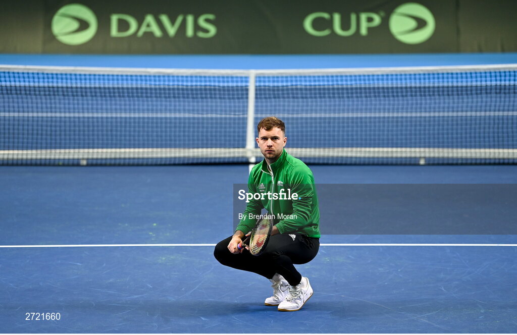 2 February 2024; Simon Carr poses for a portrait before an Ireland Tennis squad training session at the UL Sport Arena in Limerick, ahead of Ireland's Davis Cup World Group One play-off first round match with Austria. Photo by Brendan Moran/Sportsfile