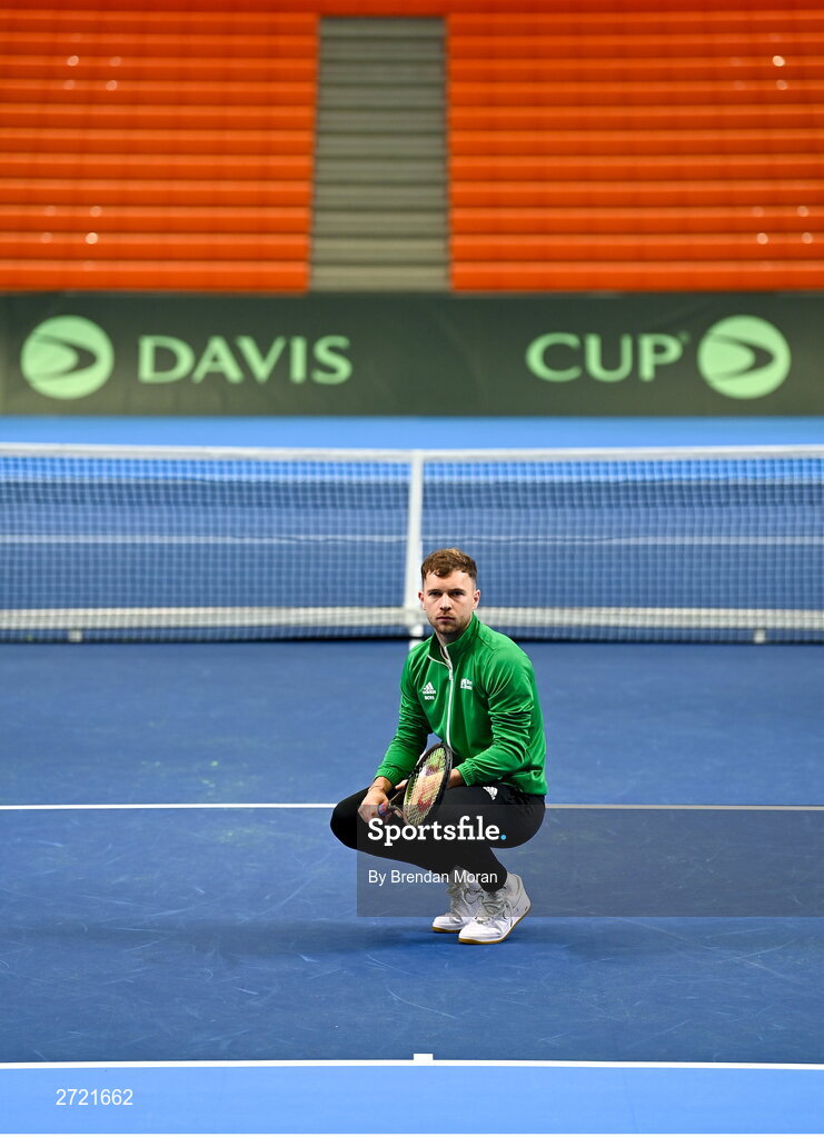 2 February 2024; Simon Carr poses for a portrait before an Ireland Tennis squad training session at the UL Sport Arena in Limerick, ahead of Ireland's Davis Cup World Group One play-off first round match with Austria. Photo by Brendan Moran/Sportsfile