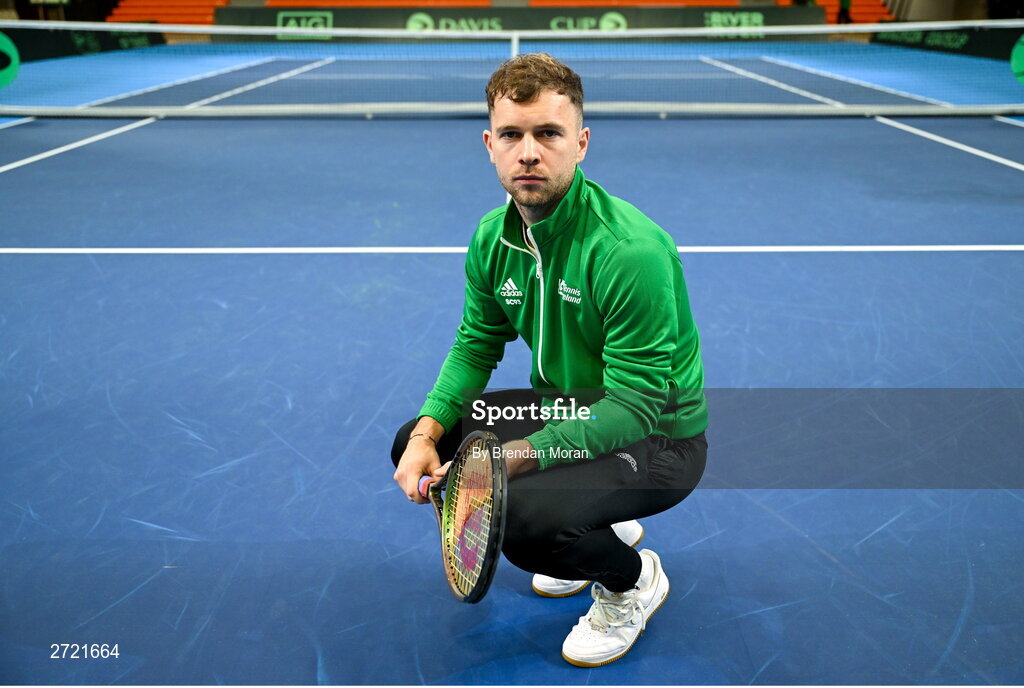 2 February 2024; Simon Carr poses for a portrait before an Ireland Tennis squad training session at the UL Sport Arena in Limerick, ahead of Ireland's Davis Cup World Group One play-off first round match with Austria. Photo by Brendan Moran/Sportsfile